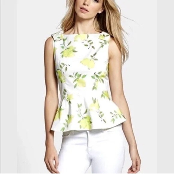 Kate Spade Thalia Peplum Bow Top Lemons 4 Spring Shirt - Picture 1 of 9